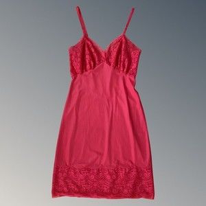 Vintage Van Raalte Lacy Full Slip Dress Rockabilly Red Nylon Chiffon Lingerie 34
